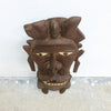 Double Sided Vintage Pacific Island Tribal Wooden Head Carving With Mother Of Pearl