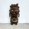 Double Sided Vintage Pacific Island Tribal Wooden Head Carving With Mother Of Pearl