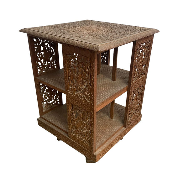 Early 20th Century Anglo Burmese Profusely Carved Teak Revolving Bookcase