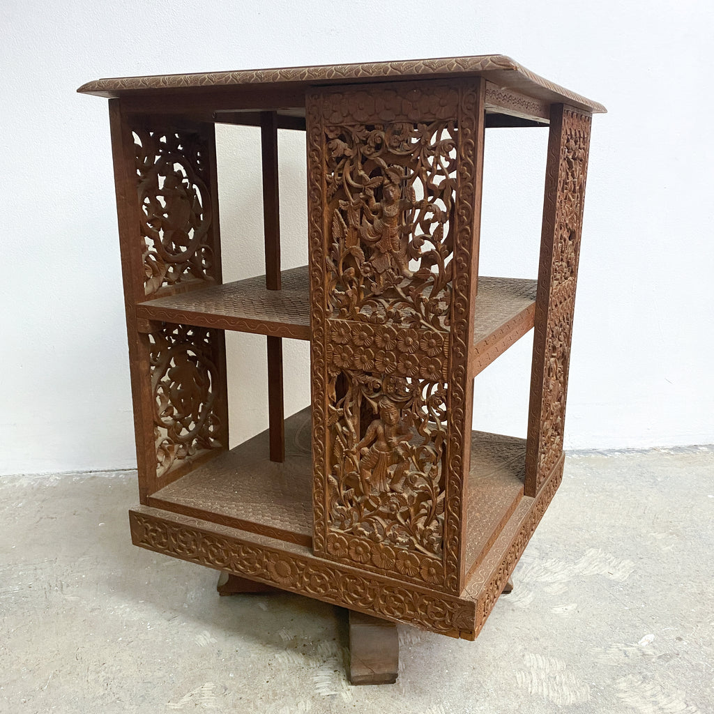 Early 20th Century Anglo Burmese Profusely Carved Teak Revolving Bookcase
