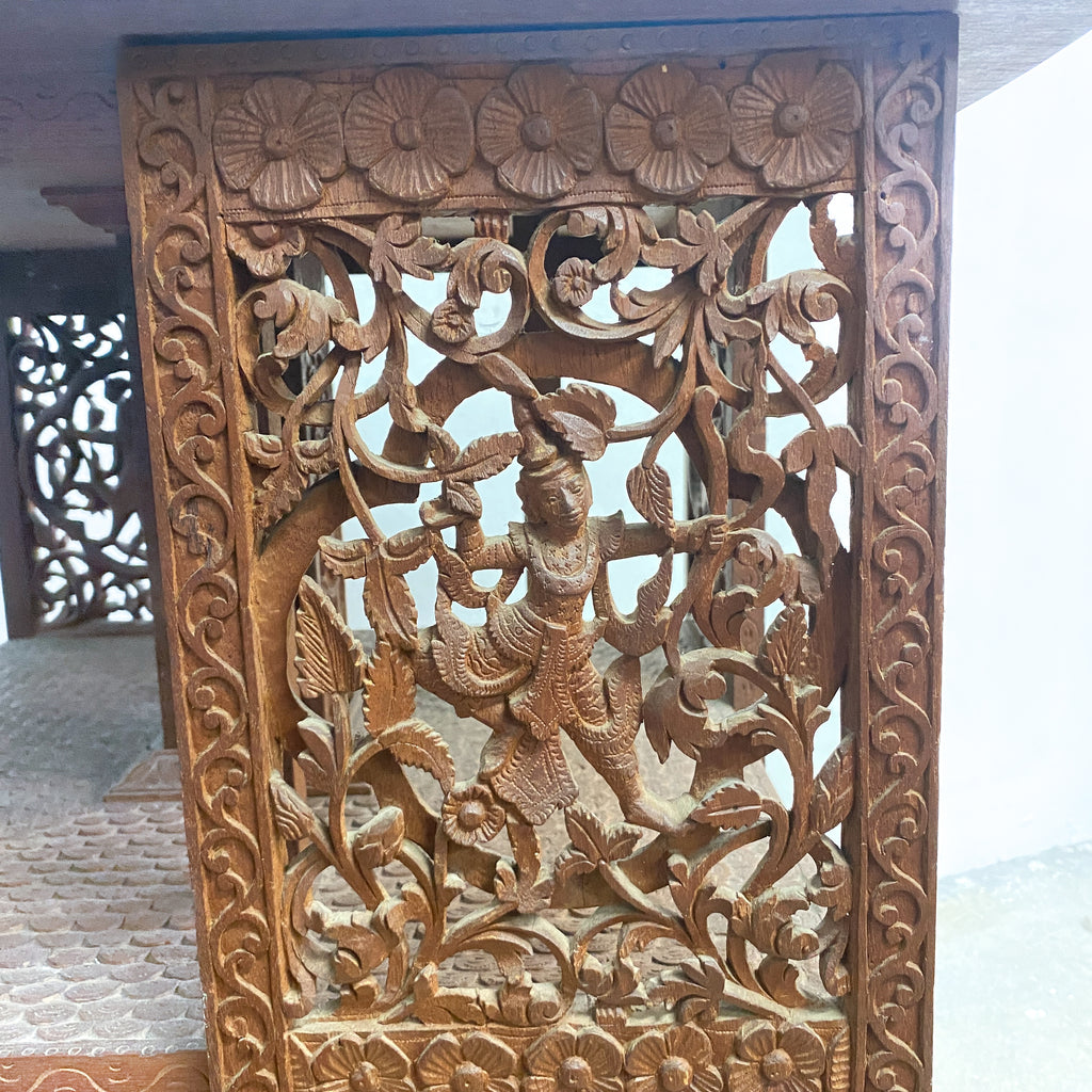 Early 20th Century Anglo Burmese Profusely Carved Teak Revolving Bookcase