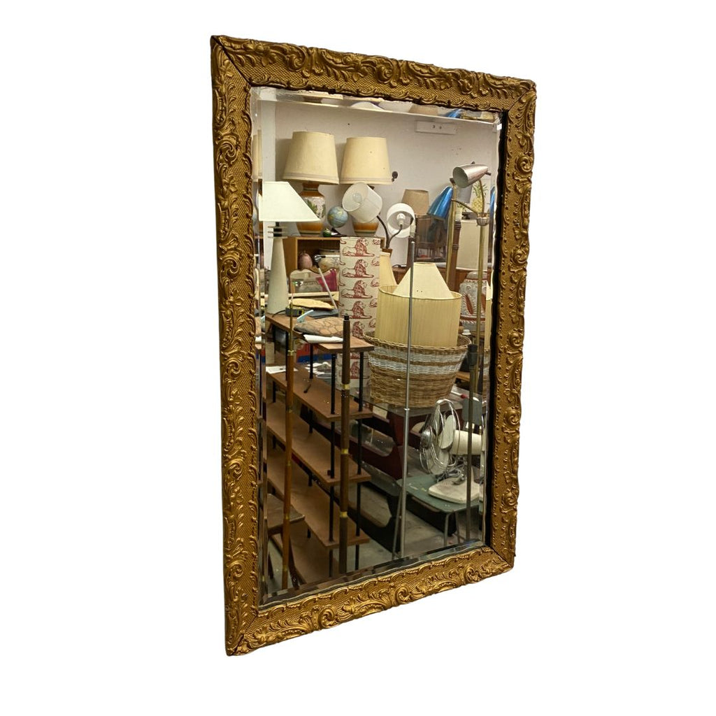 Early 20th Century Gilt Frame Mirror With Bevel Edge Glass