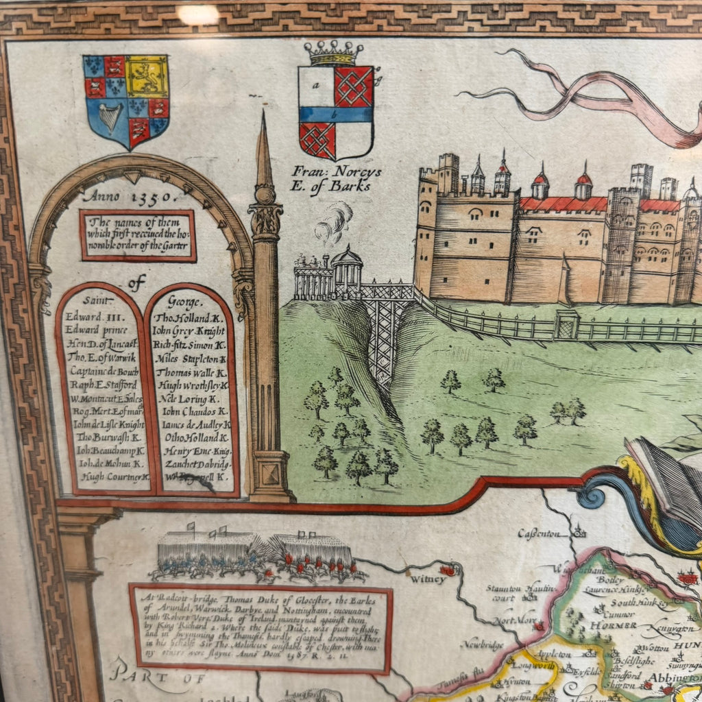 Early Engraved Printed And Hand Coloured Berkshire Described Map 17-18th Century