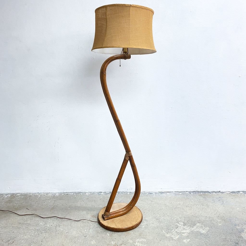 Early Mid Century Rattan Cane Floor Lamp 1950s