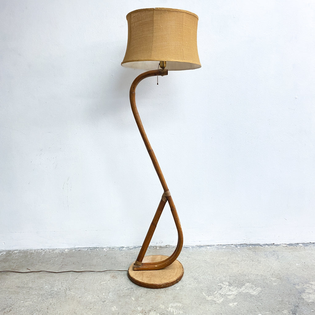 Early Mid Century Rattan Cane Floor Lamp 1950s
