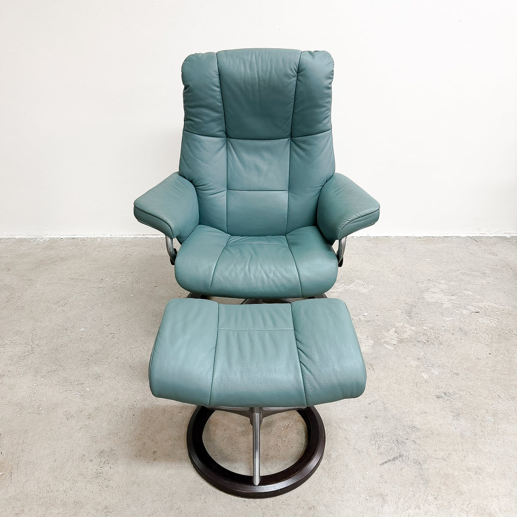 Ecornes Norwegian Stressless Leather Armchair Recliner With Footstool