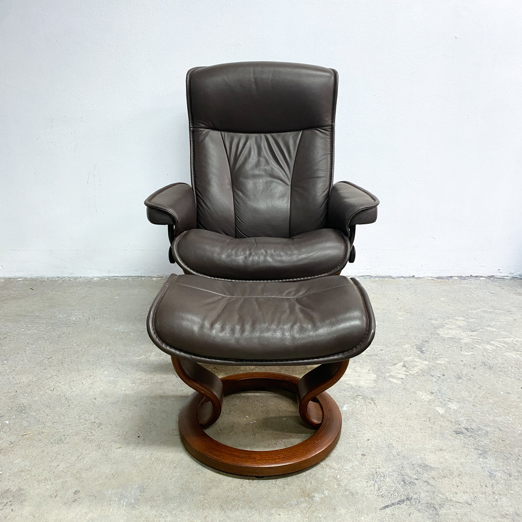 Ecornes Norwegian Stressless Leather Recliner Armchair With Footstool