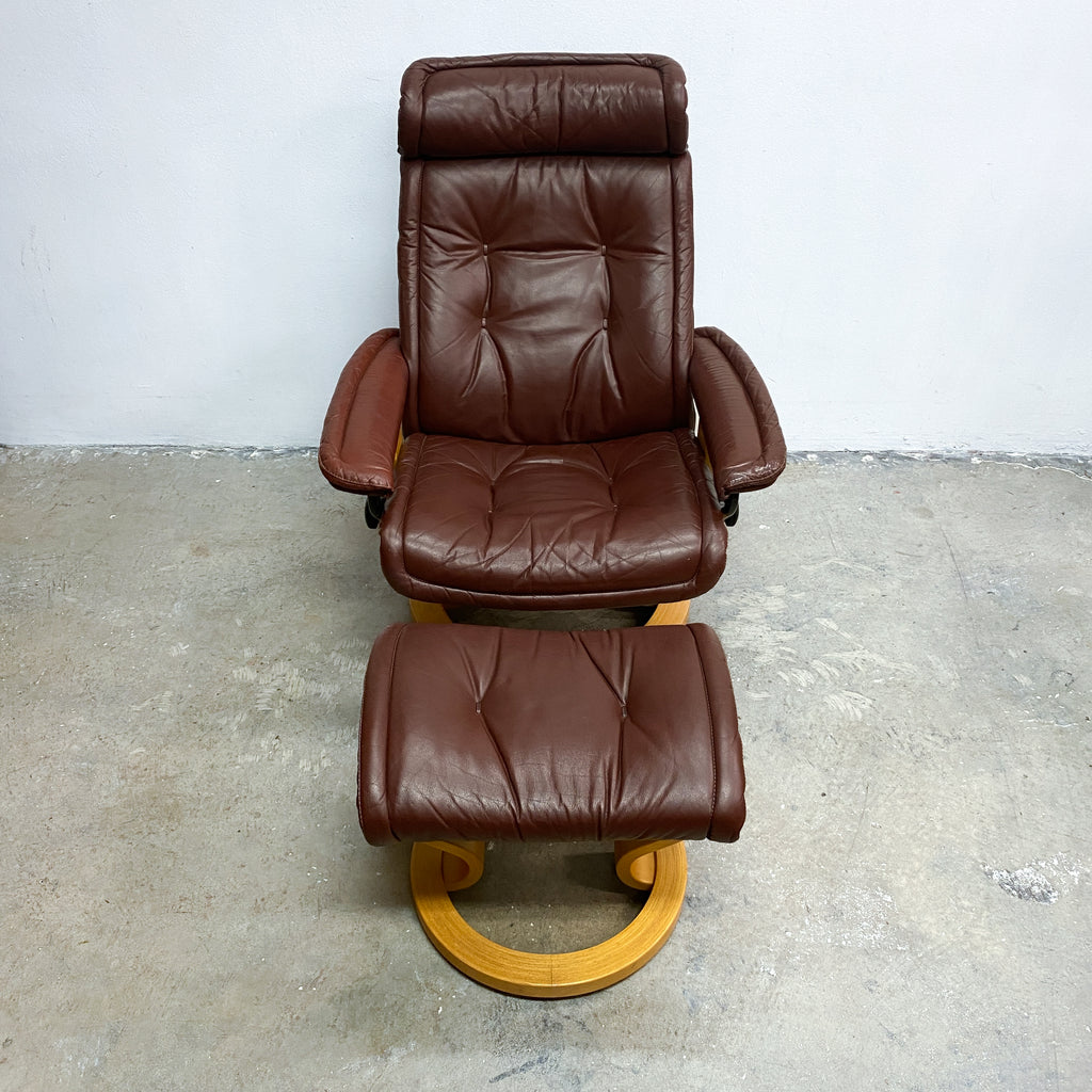 Ecornes Norwegian Stressless Leather Recliner Armchair With