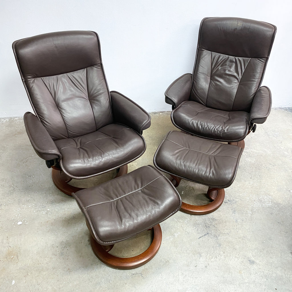 Ecornes Norwegian Stressless Leather Recliner Armchair With Footstool