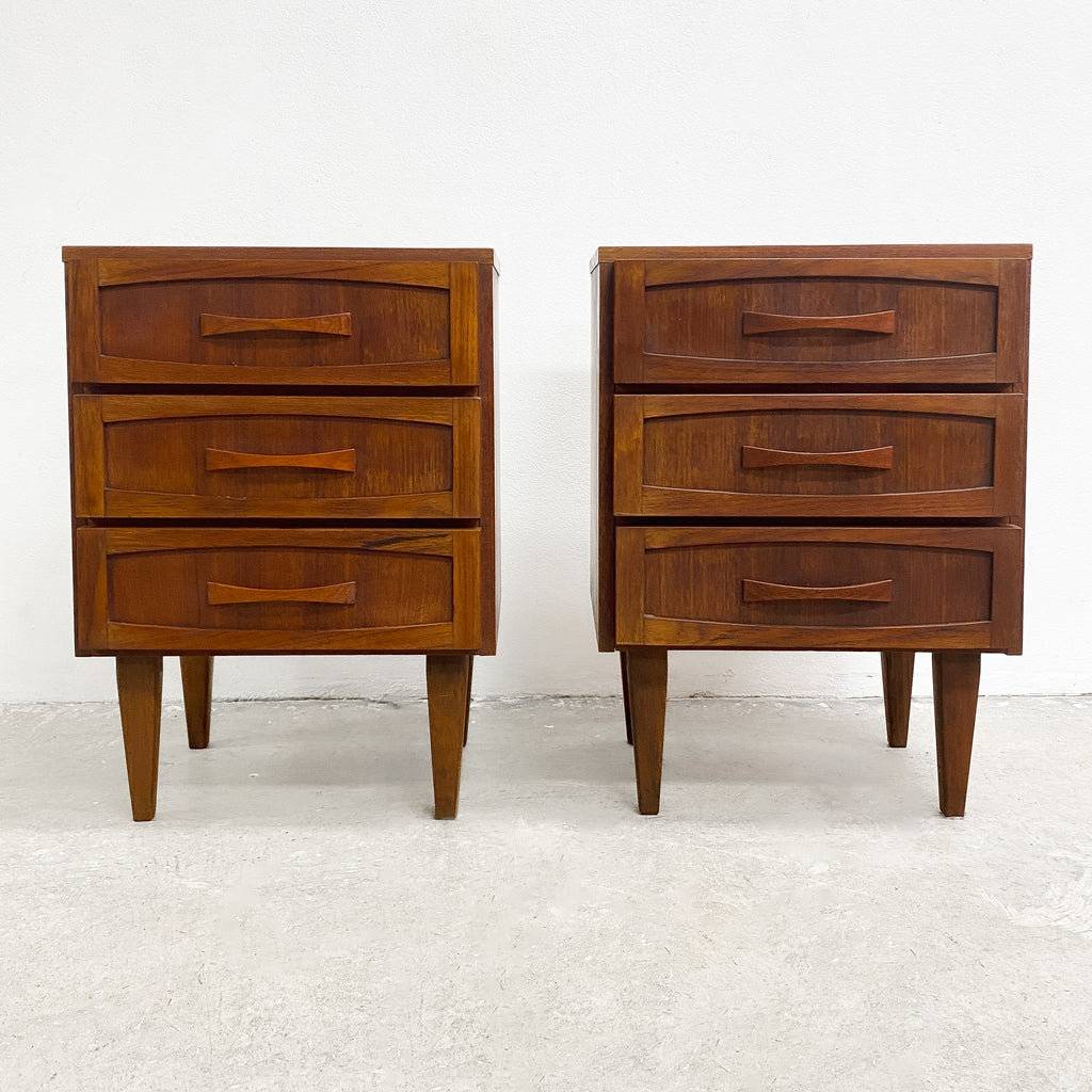 Pair Of Mid Century 1960s Burgess 3 Drawer Bedside Tables