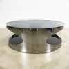 Modernist Coffee Table With Stainless Steel Base And Smokey Glass Top