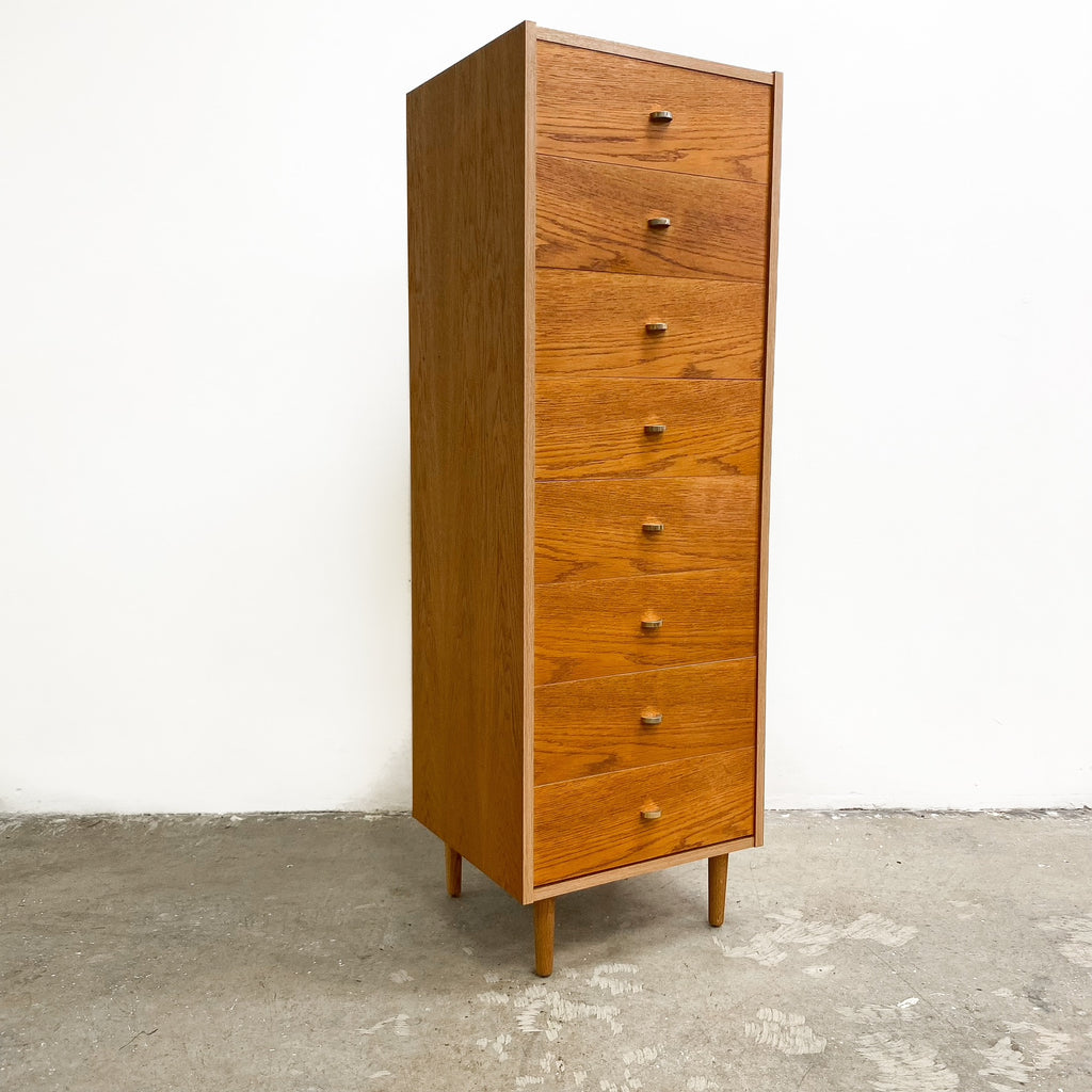 Mid Century Modern Danish Tallboy Chest of Drawers in Oak