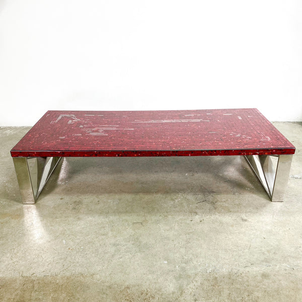 Striking Red Glass Tile Top Coffee Table