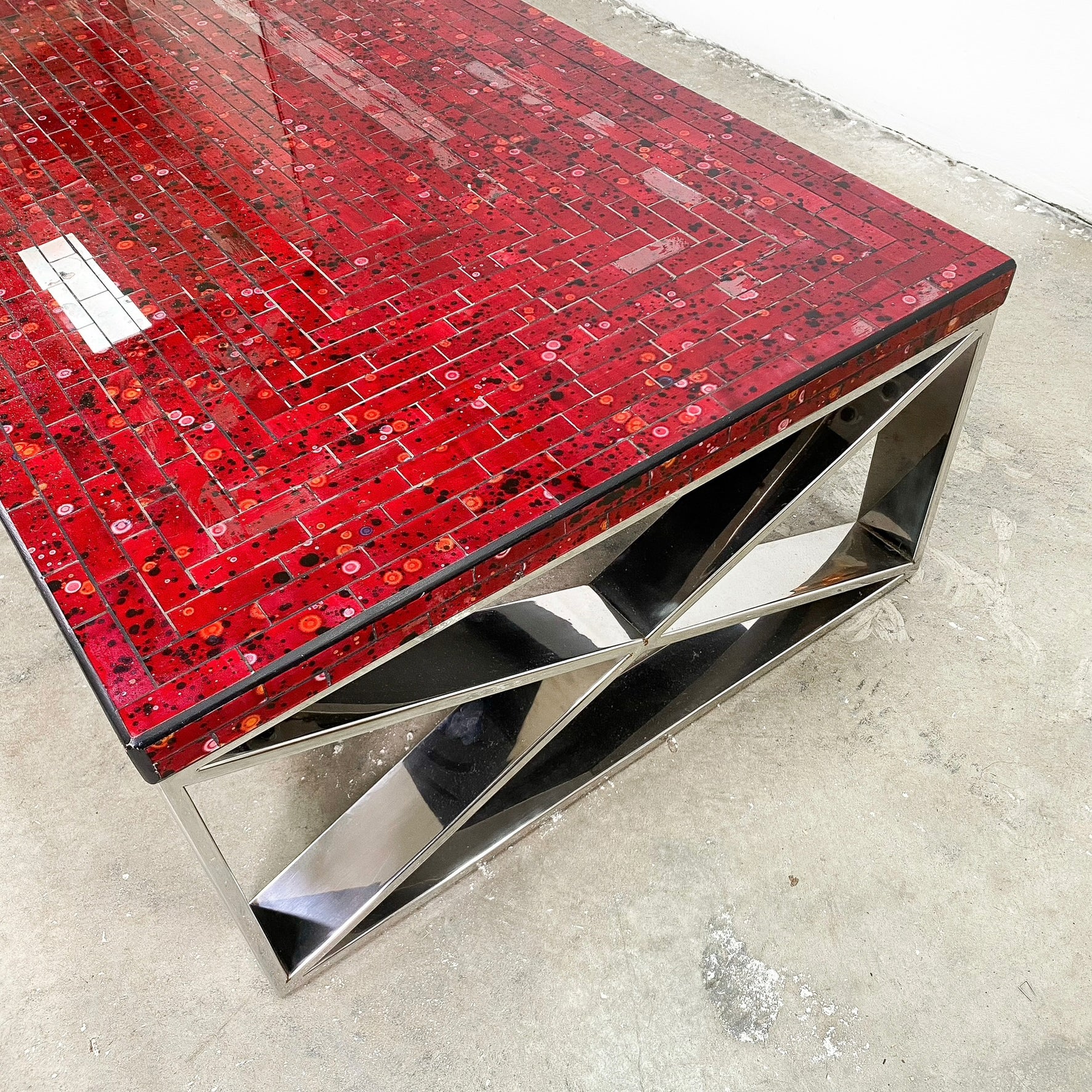 Striking Post Modern Red Glass Tile Top Coffee Table– The Design Ark