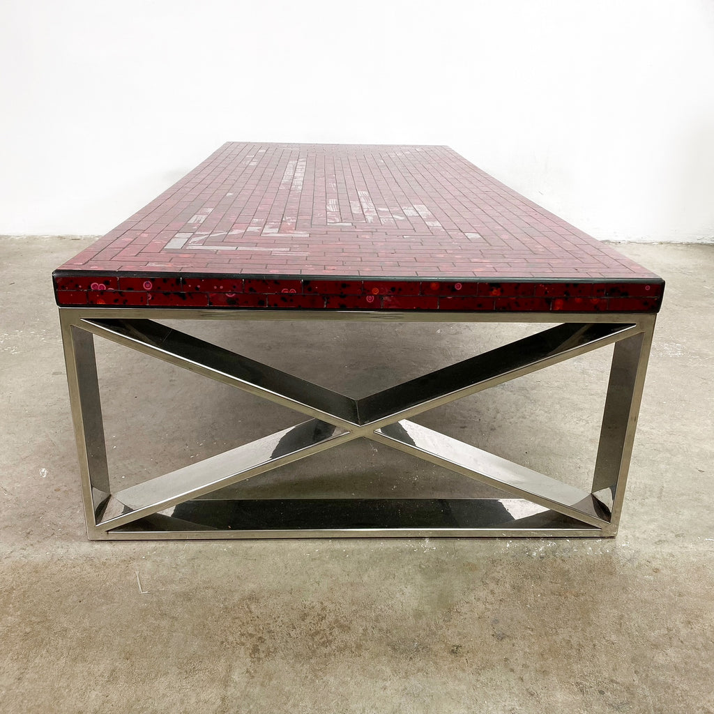Striking Red Glass Tile Top Coffee Table