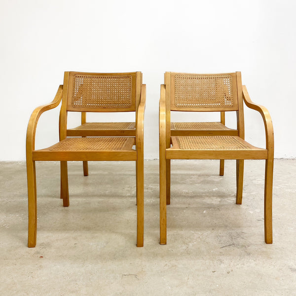 Set Of 4 Bentwood And Rattan Dining Chairs 1980s