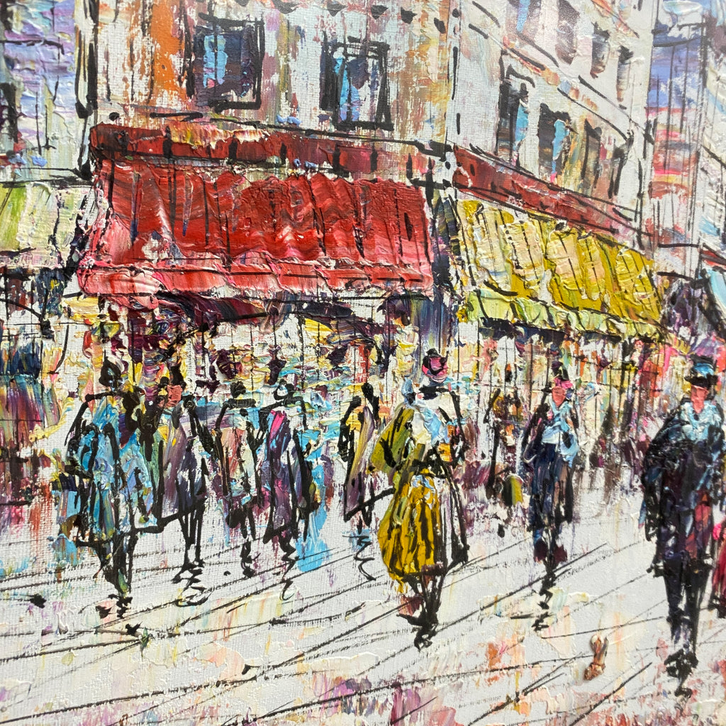Vintage Framed French Street Paris Scene Oil On Canvas