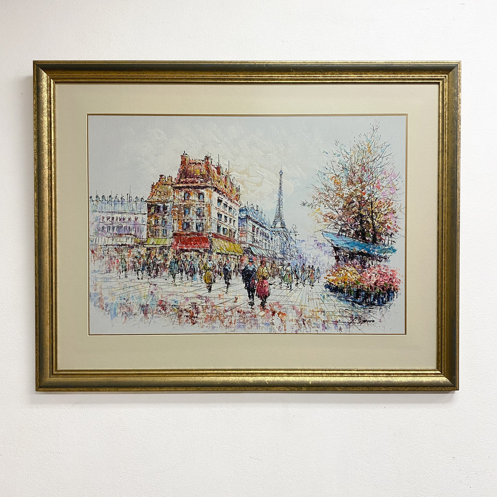 Vintage Framed French Street Paris Scene Oil On Canvas
