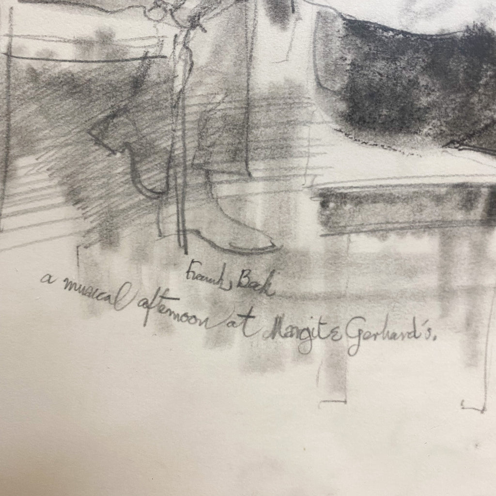 Framed Vintage Pencil Sketch Drawing Of A Musical Afternoon