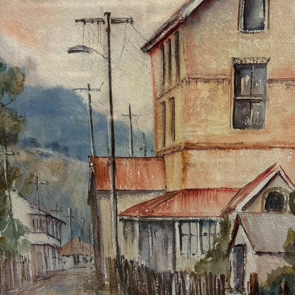 Framed Rustic Rural Watercolour Painting Australian Artist Mary Rochford