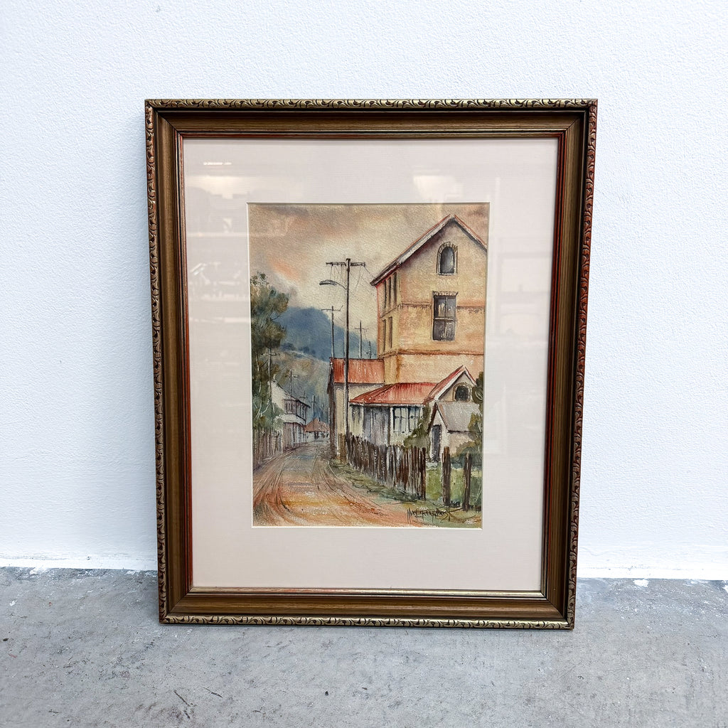 Framed Rustic Rural Watercolour Painting Australian Artist Mary Rochford