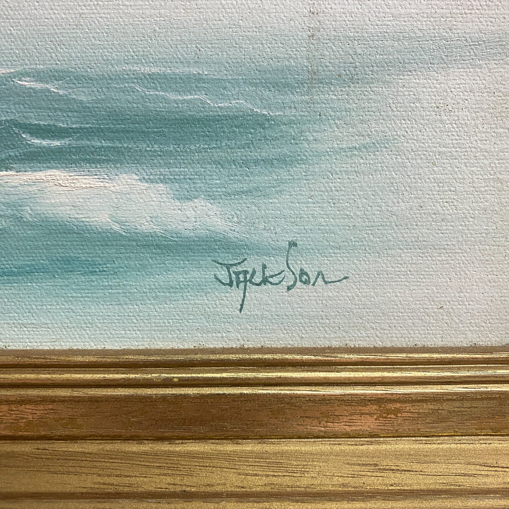 Framed Mid Century Tall Ship Painting Signed