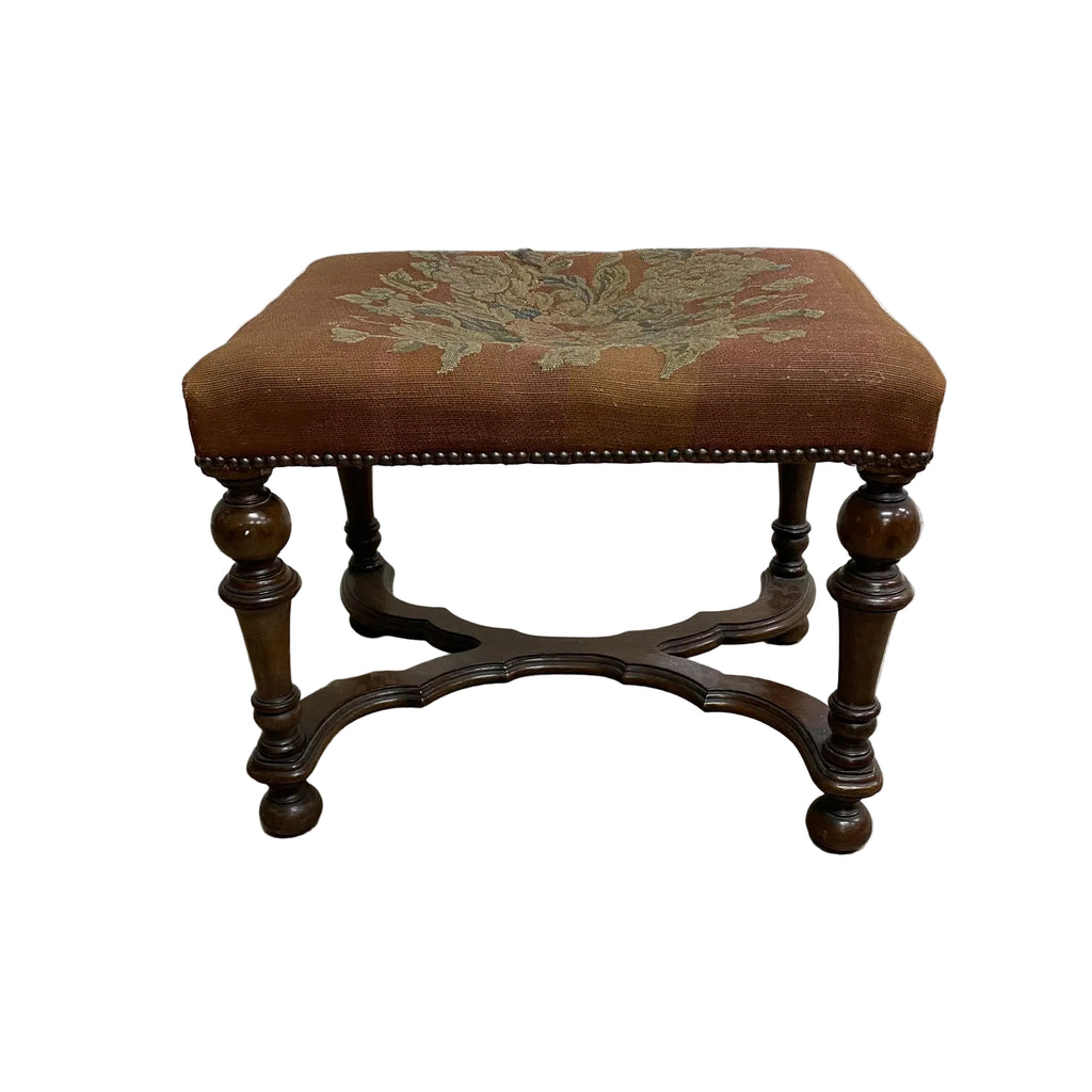 French Louis XIV Style Tapestry Top Stool
