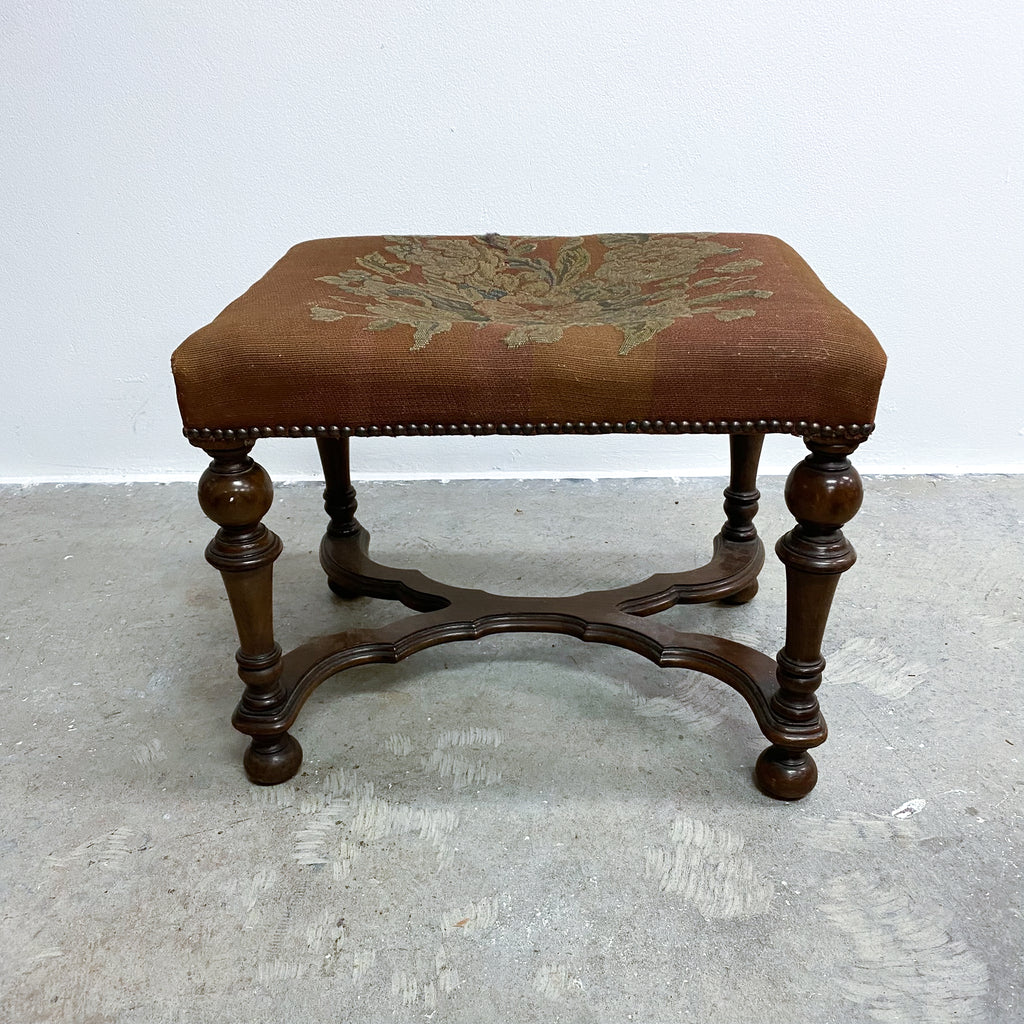 French Louis XIV Style Tapestry Top Stool