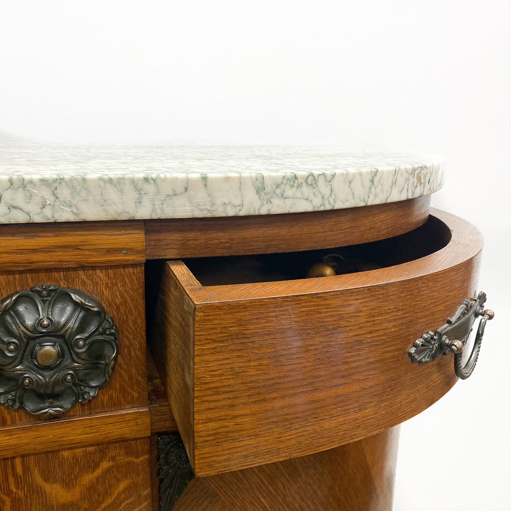 Art Deco French Oak & Walnut Sideboard With Green Marble Top