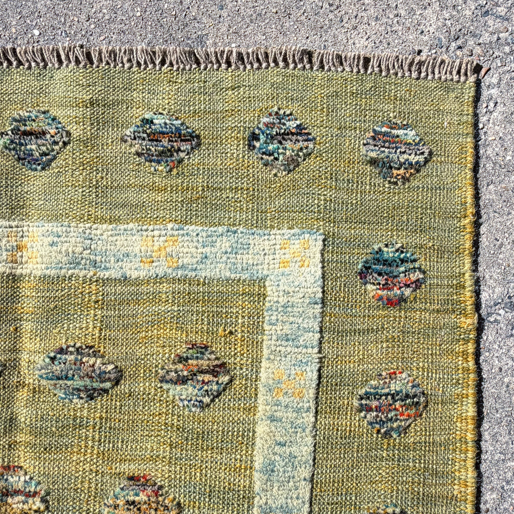 Green Handmade Wool Kilim Rug