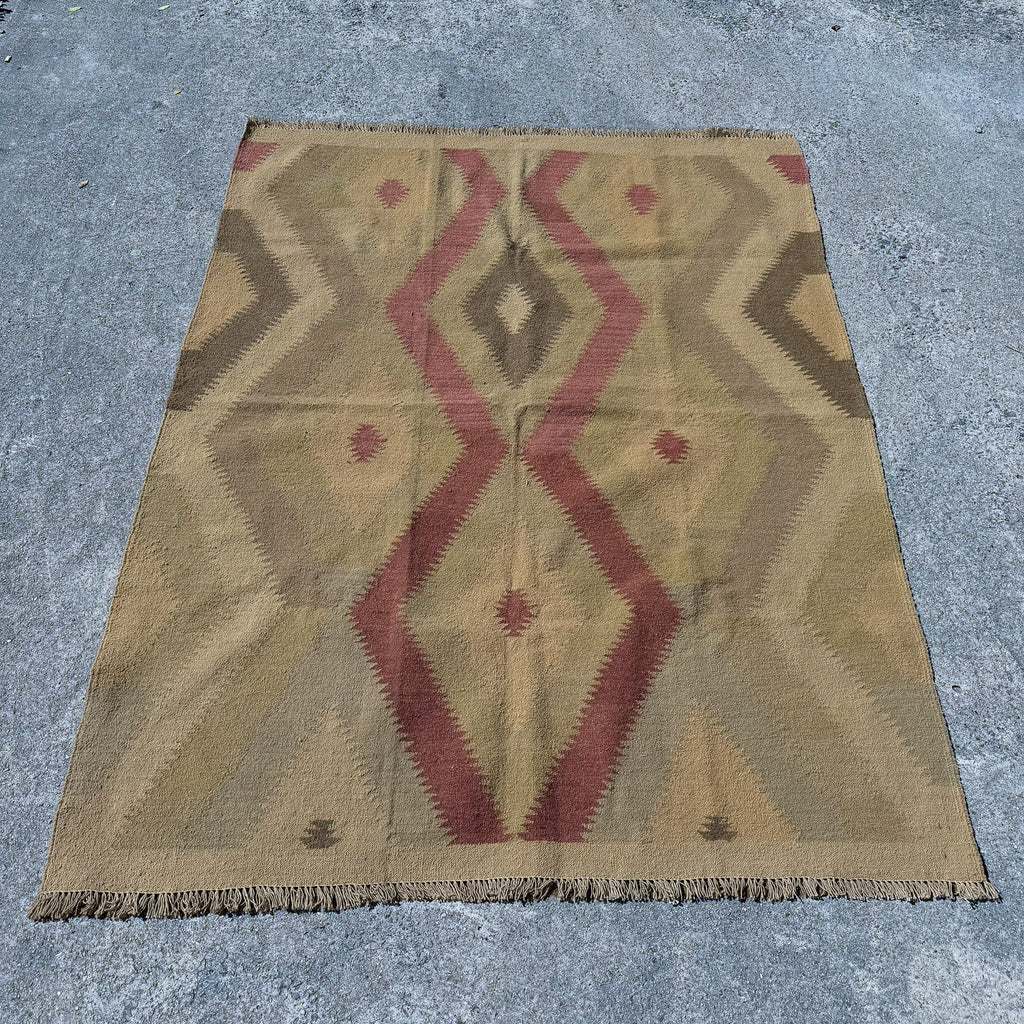 Hand Woven Afghan Wool Beige And Red Kilim Rug #054