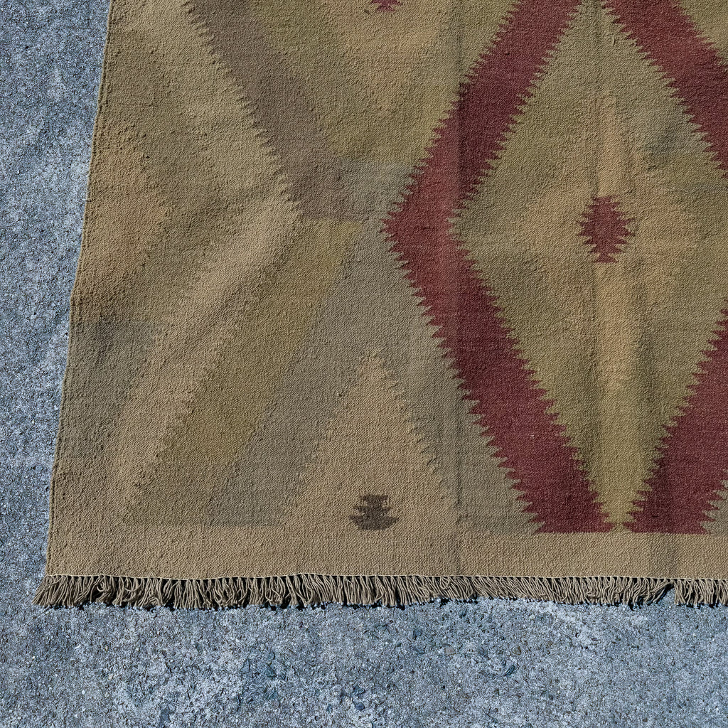 Hand Woven Afghan Wool Beige And Red Kilim Rug #054