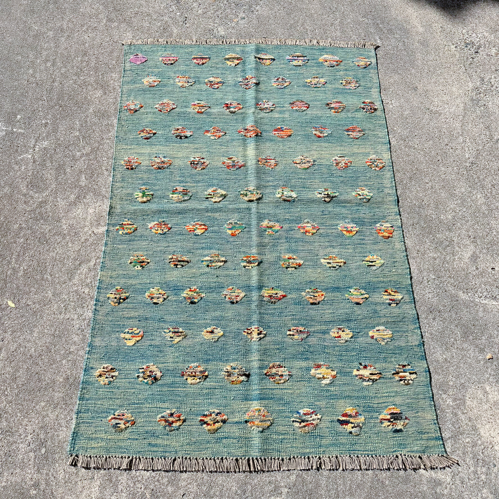 Hand Woven Afghan Wool Blue Kilim Rug #039