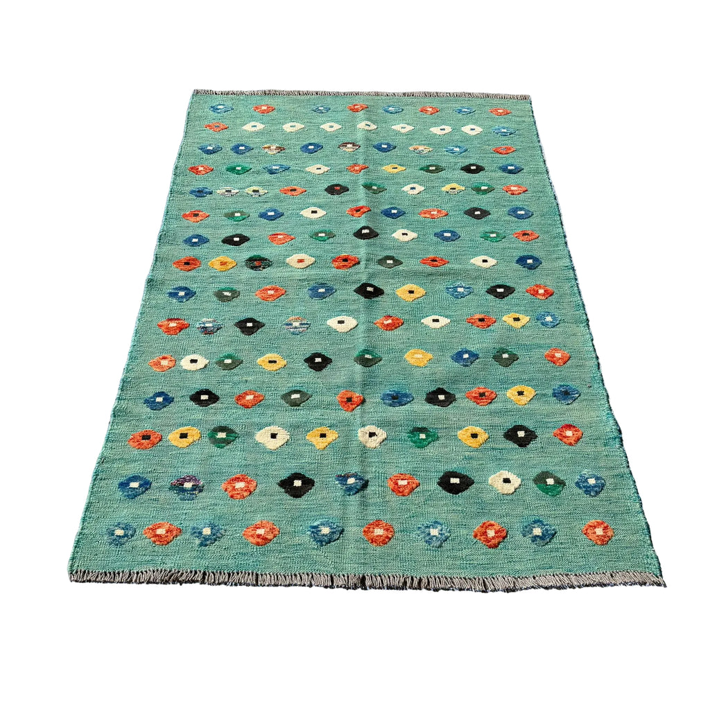 Hand Woven Afghan Wool Blue Kilim Rug #040