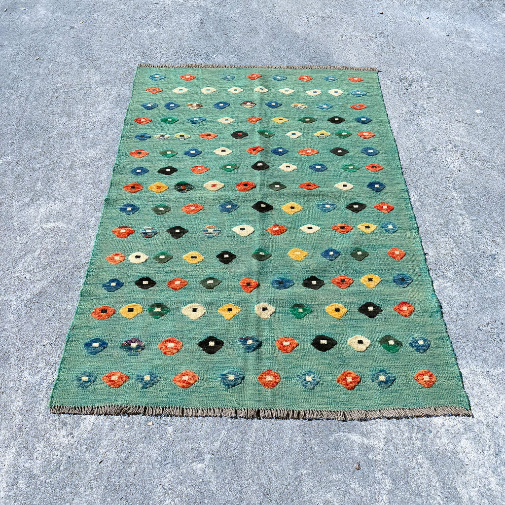 Hand Woven Afghan Wool Blue Kilim Rug #040