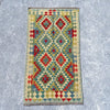 Hand Woven Afghan Wool Green And Blue Kilim Rug #021