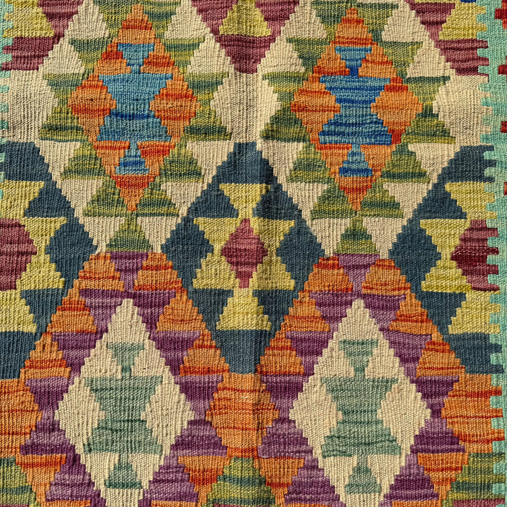 Hand Woven Afghan Wool Green Tones Kilim Rug #018