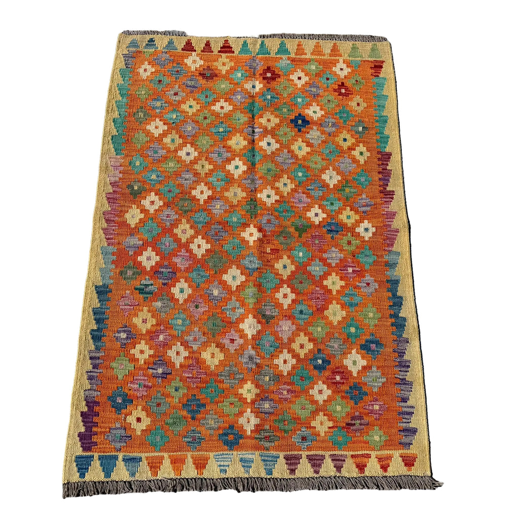 Hand Woven Afghan Wool Multi Coloured Kilim Rug #001