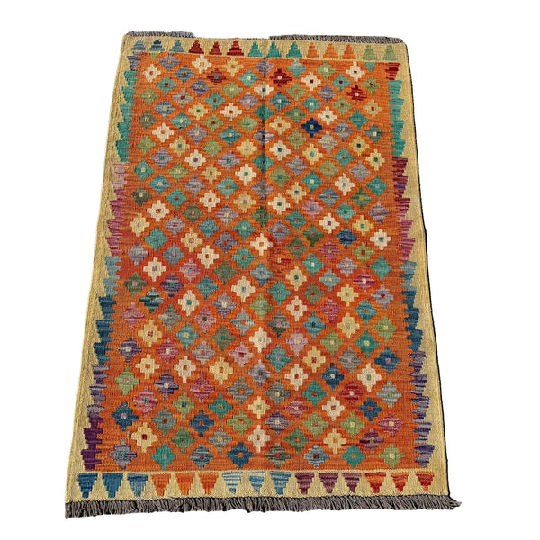 Hand Woven Afghan Wool Multi Coloured Kilim Rug #001
