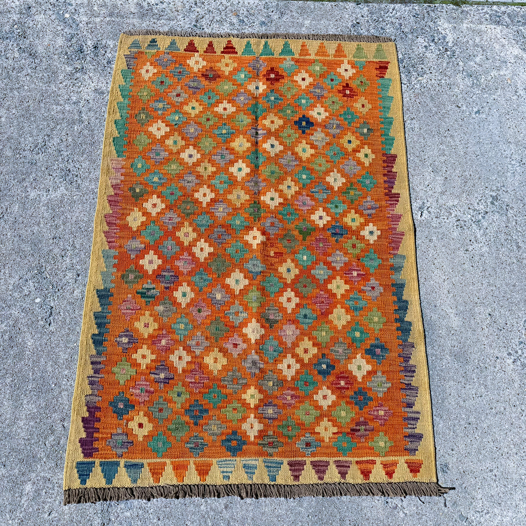 Hand Woven Afghan Wool Multi Coloured Kilim Rug #001