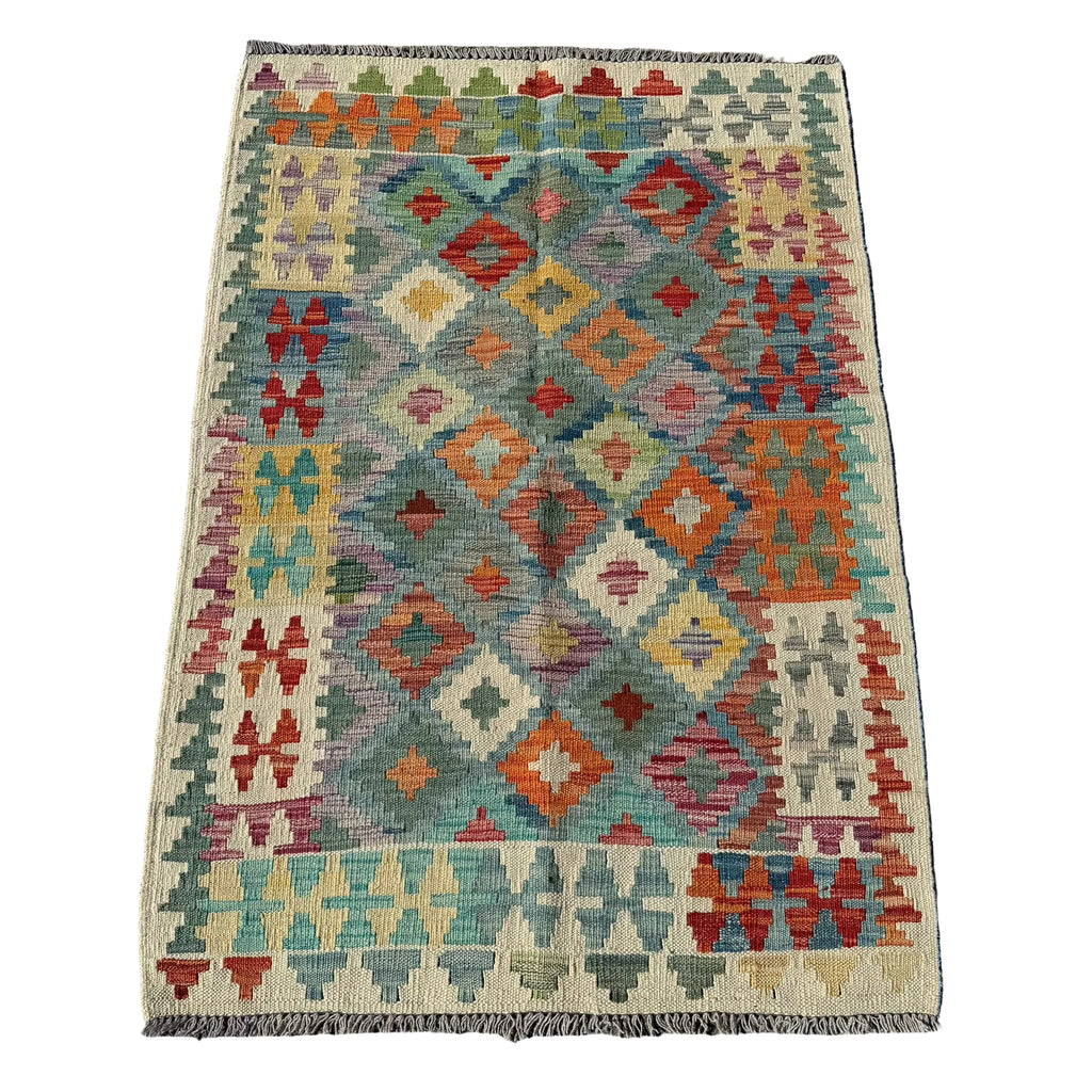 Hand Woven Afghan Wool Multi Coloured Kilim Rug #002
