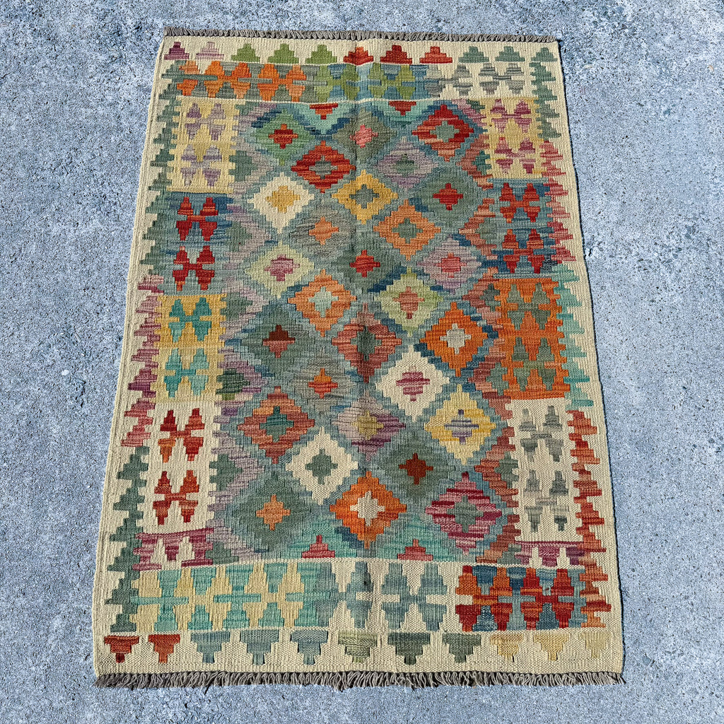 Hand Woven Afghan Wool Multi Coloured Kilim Rug #002