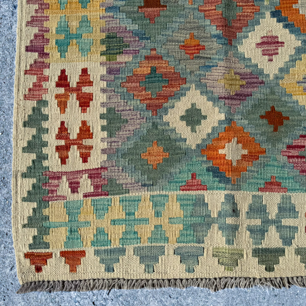 Hand Woven Afghan Wool Multi Coloured Kilim Rug #002