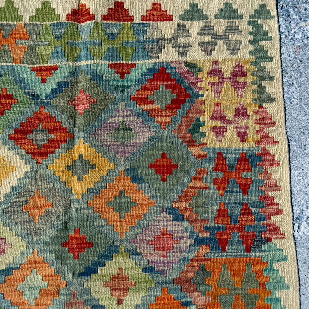 Hand Woven Afghan Wool Multi Coloured Kilim Rug #002