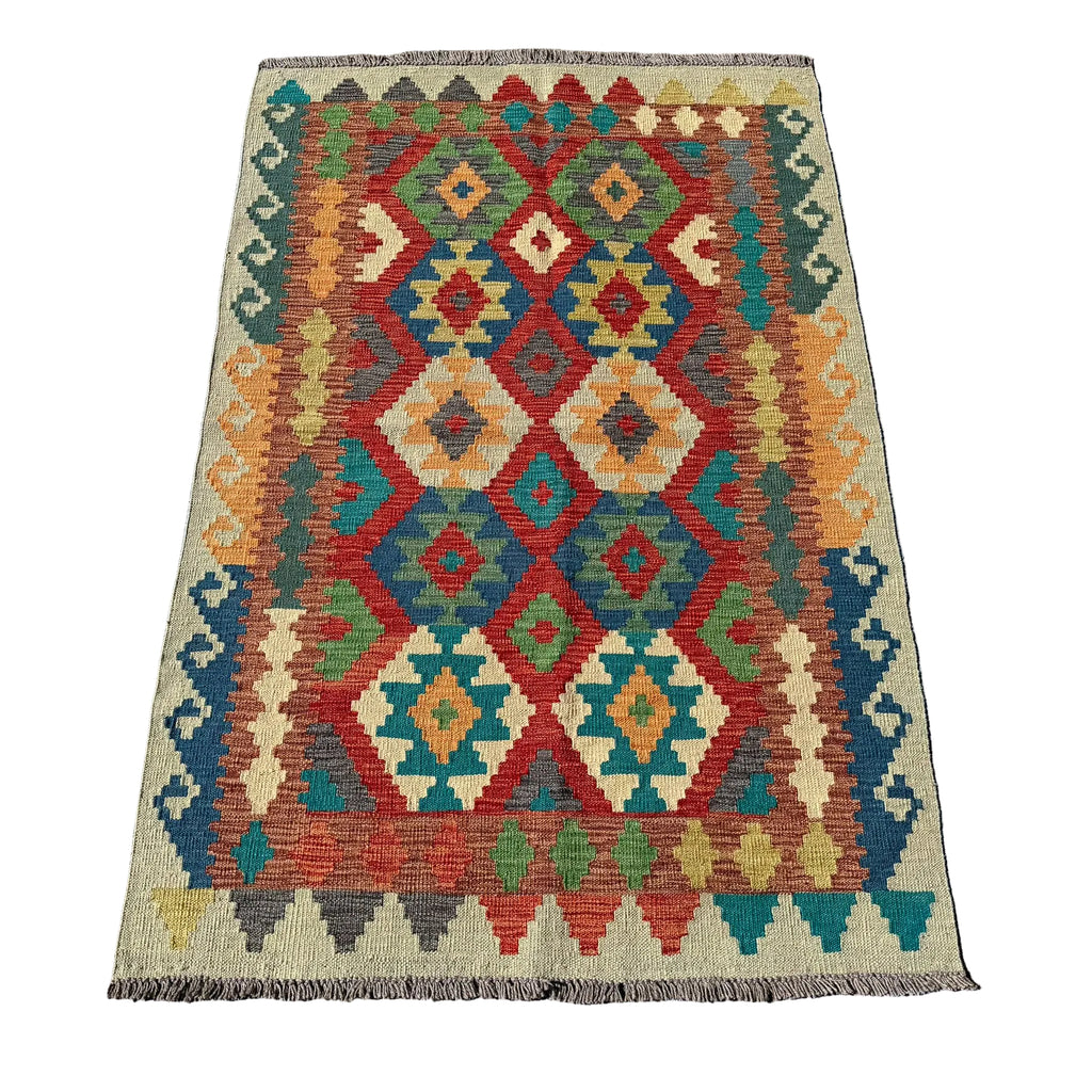 Hand Woven Afghan Wool Multi Coloured Kilim Rug #004
