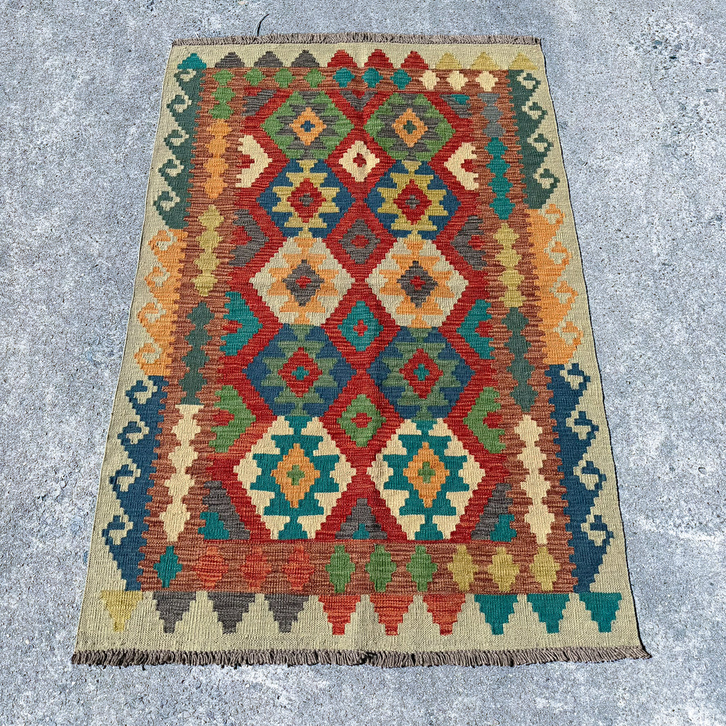 Hand Woven Afghan Wool Multi Coloured Kilim Rug #004