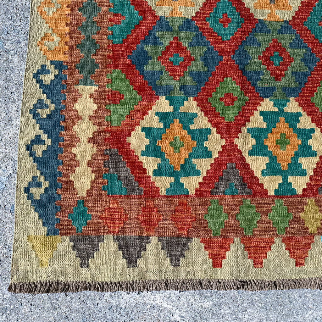 Hand Woven Afghan Wool Multi Coloured Kilim Rug #004