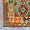 Hand Woven Afghan Wool Orange And Blue Kilim Rug #010