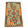 Hand Woven Afghan Wool Orange And Blue Kilim Rug #010