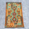 Hand Woven Afghan Wool Orange And Blue Kilim Rug #010
